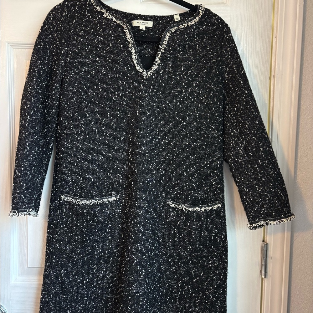 Elegant Black and White Tweed Dress